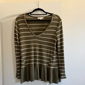 Olive & White Peplum Sweater